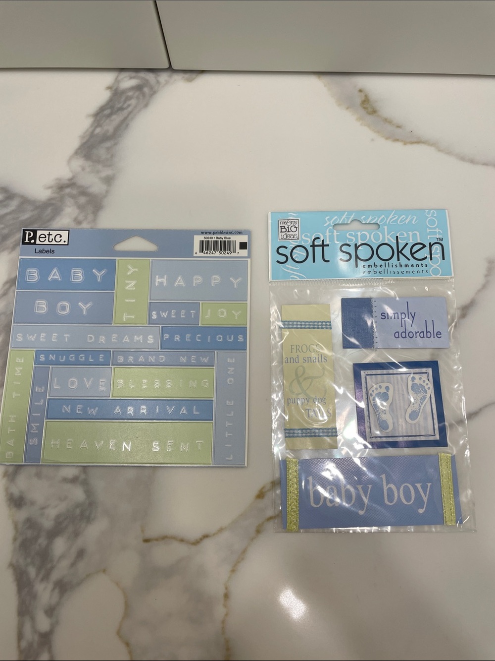 Welcome new baby boy!! Baby Boy Scrapbook Embellishments - Blue & Light Green
